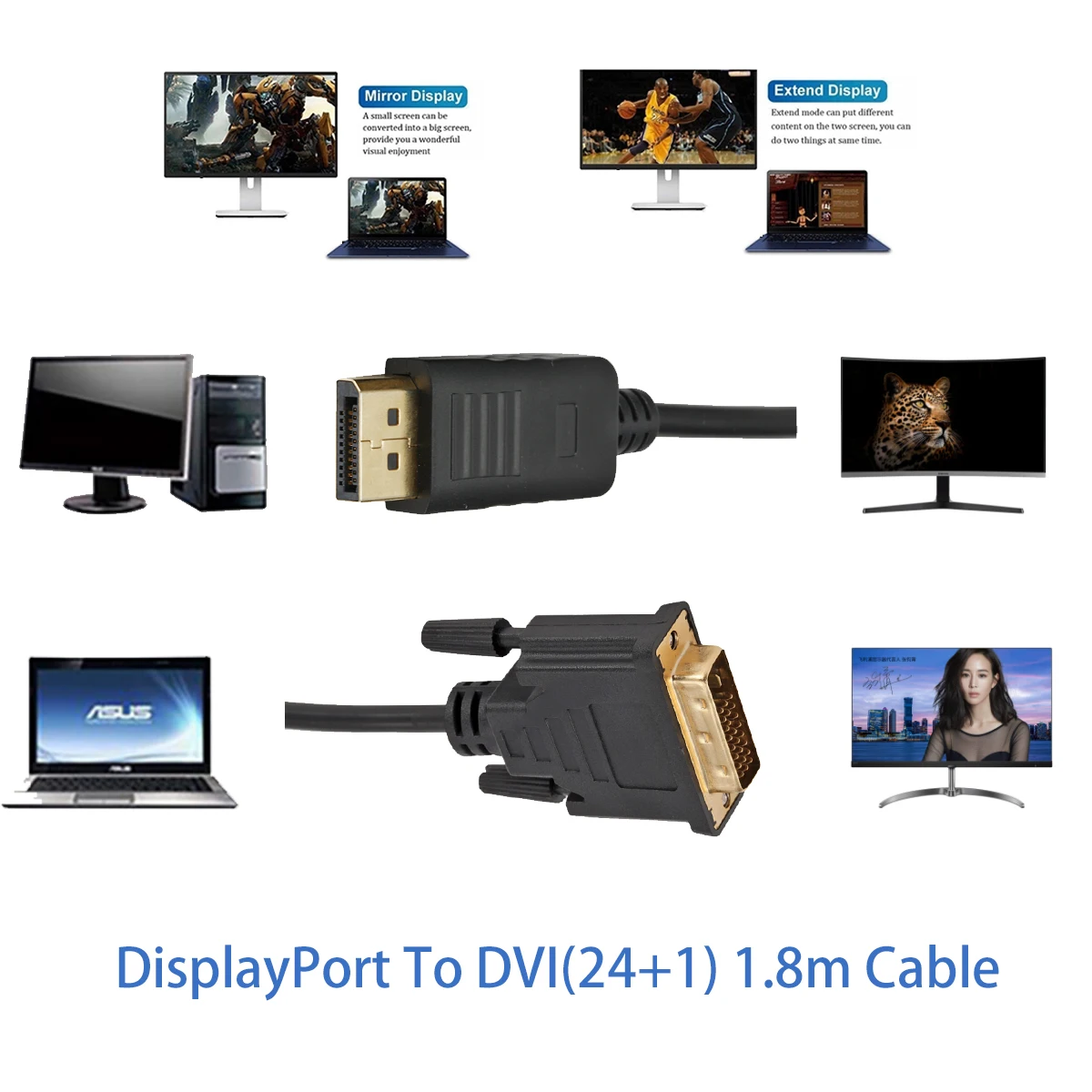 GRWIBEOU DP displayport auf DVI Konverter kabel 1,8 M DP zu DVI adapter kabel konverter Displayport in zu DVI heraus für Dell Asus