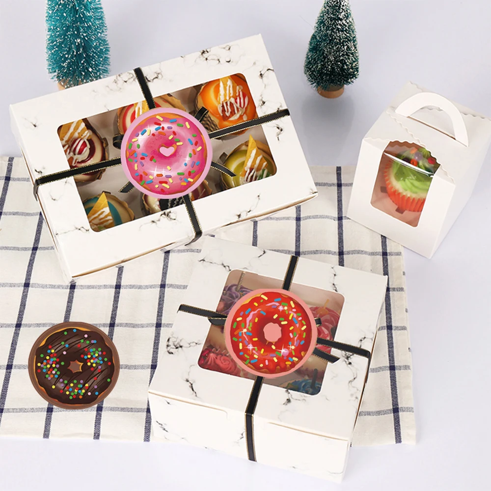 500 قطعة ملصقات مكافأة مستديرة لطيف لذيذ دونات نمط ملصقات زينة ملونة تسميات الاطفال ملصقات القرطاسية الطرف