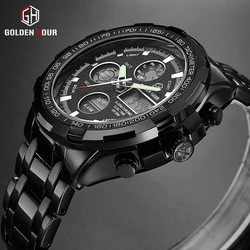 GOLDENHOUR Top Luxury Brand Men's Watch Sport Army Military Watch Men Date Week Display Black Clock Wristwatch Relogio Masculino