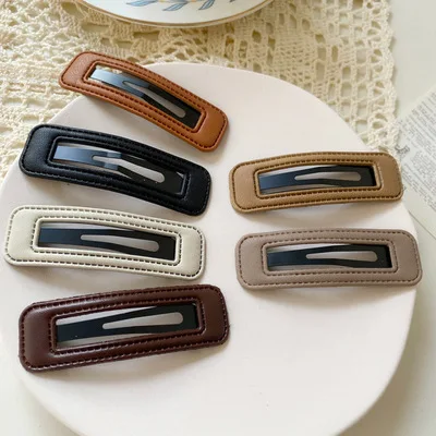 The breath is super good! Leather BB clip autumn and winter color simple PU leather hair clip female hair accessories side clip