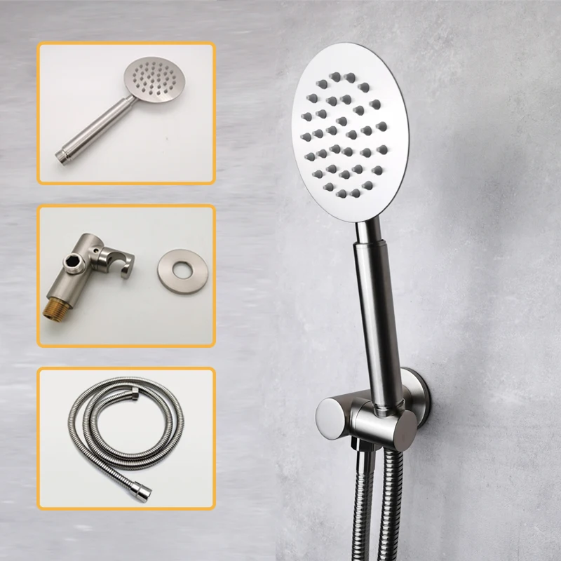 High Pressure Handheld Shower Head with Powerful Shower Spray Matt Metal Stainless Steel Hand Held Showerhead Brushed Finish