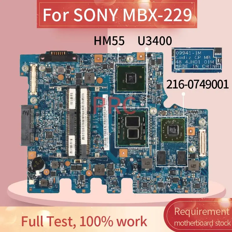 A 1790088 B Für SONY MBX-229 Laptop Motherboard U3400 09941-1M 216- 0749001   DDR3 Notebook-Mainboard getestet