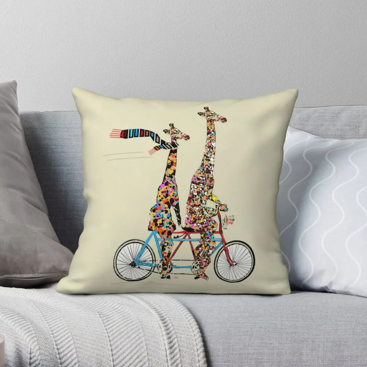 Giraffes Days Lets Tandem Square Pillowcase Polyester Linen Velvet Printed Zip Decorative Car Cushion Cover