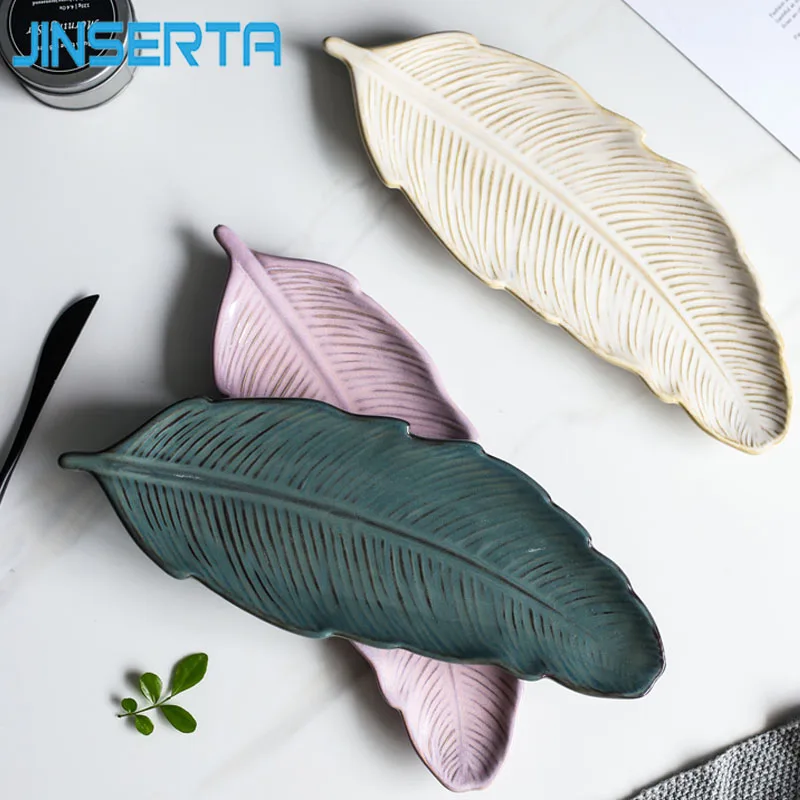 

JINSERTA Ceramic Dinner Plate Dish Tableware Leaf Dessert Fruit Sushi Salad Plate Home Restaurant Hotel Food Decorative Tray