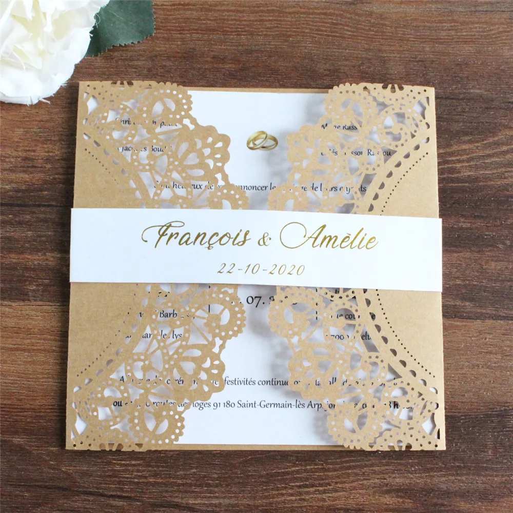 Personalized Laser Cut Invitation Marriage Customized Printing Matte Pearl Paper 50 Pieces