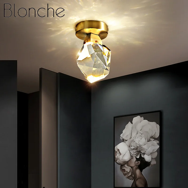 

Luxury K9 Crystal Ceiling Light Postmodern Bedroom Aisle Corridor Balcony Light Fixture Restaurant Cafe Golden Led Ceiling Lamp