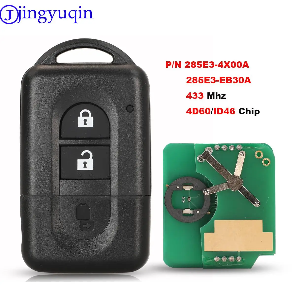 jingyuqin Replacement Keyless Remote key 433MHz For Nissan X-trail Qashqai Pathfinder 285E34X00A/285E3EB30A ID46/4D60 Chip