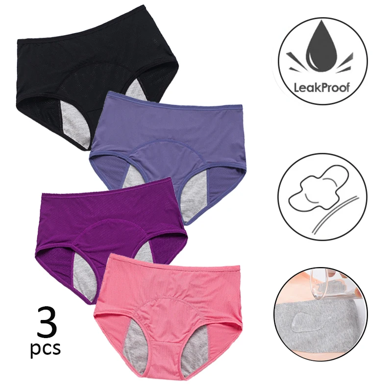 

3pcs Leakproof Woman Physiological Period Pants Antibacterial Four Layers Menstrual Panties Menstrual Underwear Organic Cotton