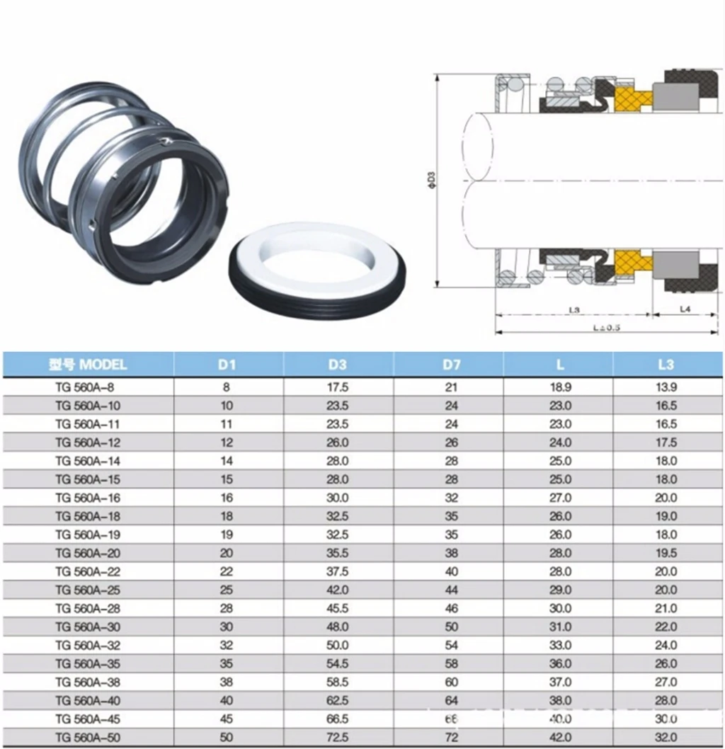 35/38/40/43/45/50mm SIC/Carbon Ring NBR Seal Mechanical Seal Shaft Seal Water Seal Single Coil Spring For Water Pump 560