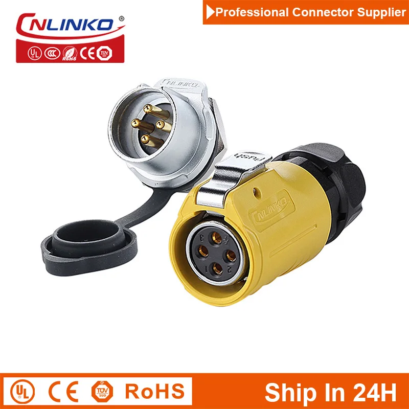 Cnlinko LP20 Waterproof M20 4Pin Industrial Circular Cable Power Connector Wire Plug Socket for Underwater Landscape LED Lights