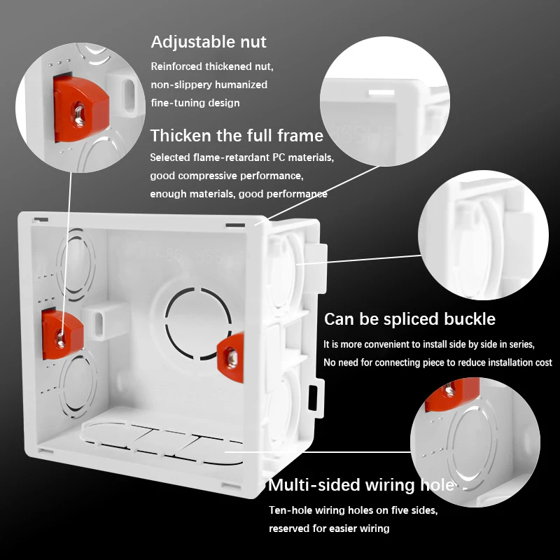 Flame Retardant Cassette Concealed Wiring Bottom Box Easy To Connect Universal Junction Box for 86 Type Wall Switch Socket