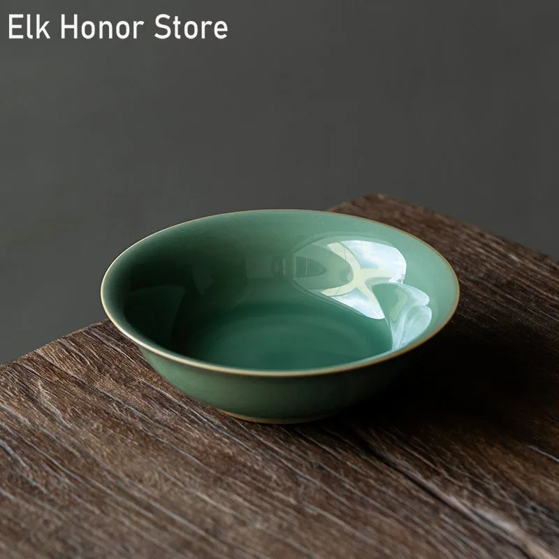 Yue Kiln Celadon Pot Bearer Manual Tea Bearer Dry Brewing Table Pot Cushion Household Kung Fu Tea Purple Sand Pot Raising Plate