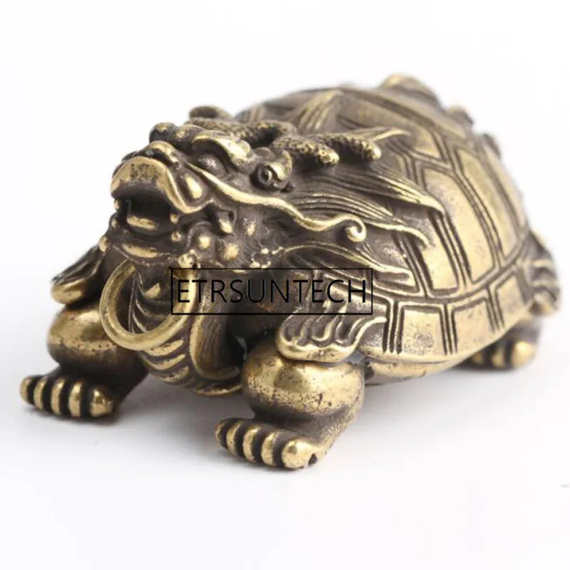 50pcs Copper Dragon Head Turtle Body Key Chains Pendants Trinkets Pure Brass Lucky Animal Desktop Decoration Tea Pet