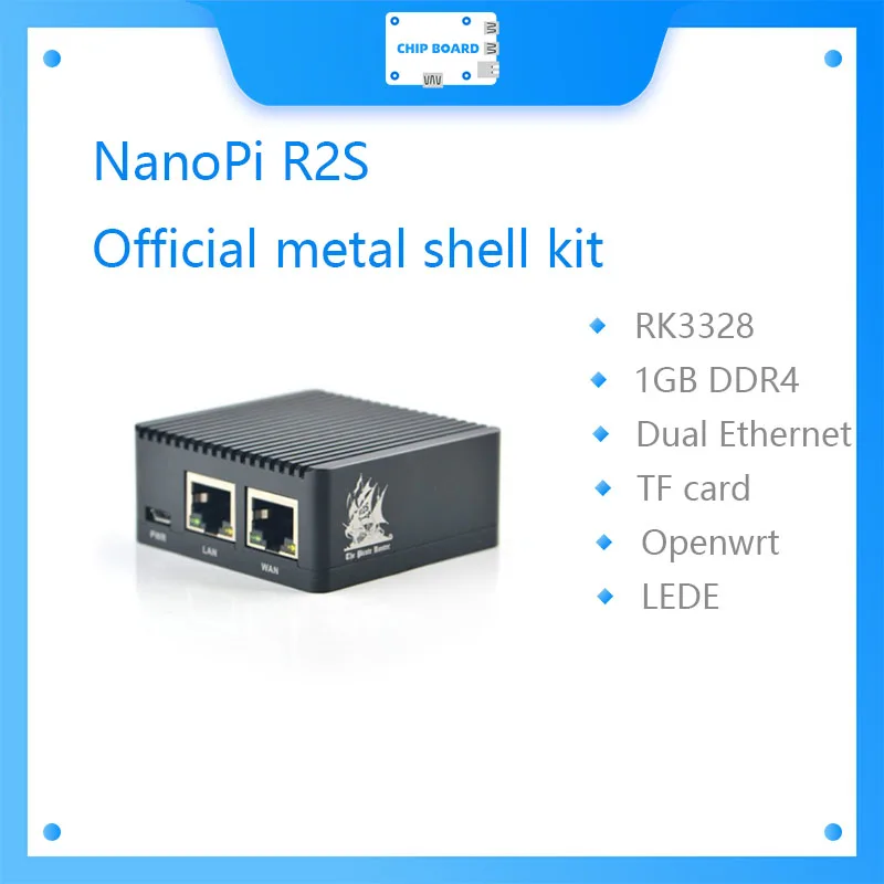 

Nanopi R2S Oficial Metalen Shell Openwrt Systeem RK3328 Mini Router Dual Gigabit Poort 1Gb Grote Geheugen