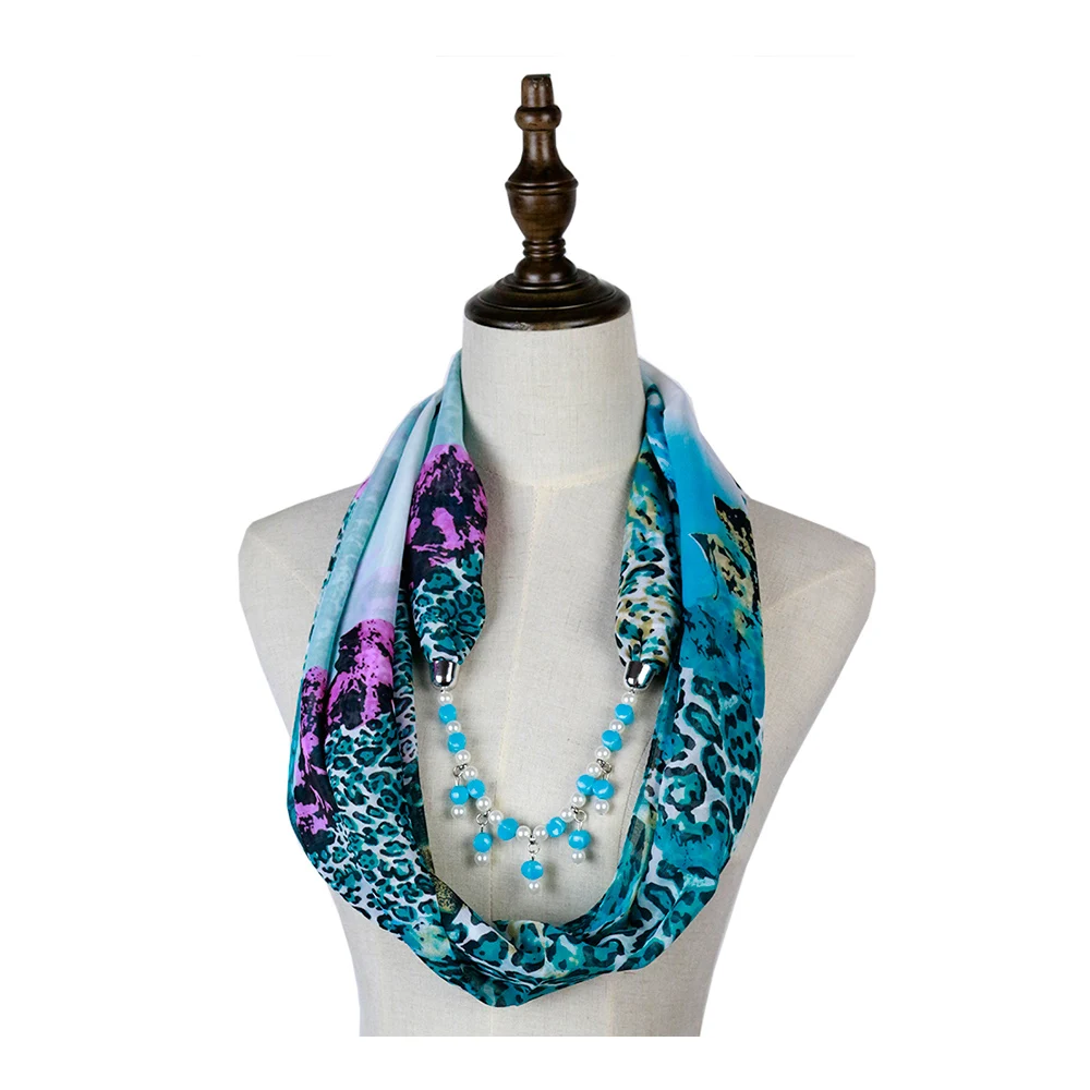 Summer Lady Neckwear Leopard Pendant Scarf Necklace Jewellery Chiffon Shawl Hijab Bandana 50x160cm