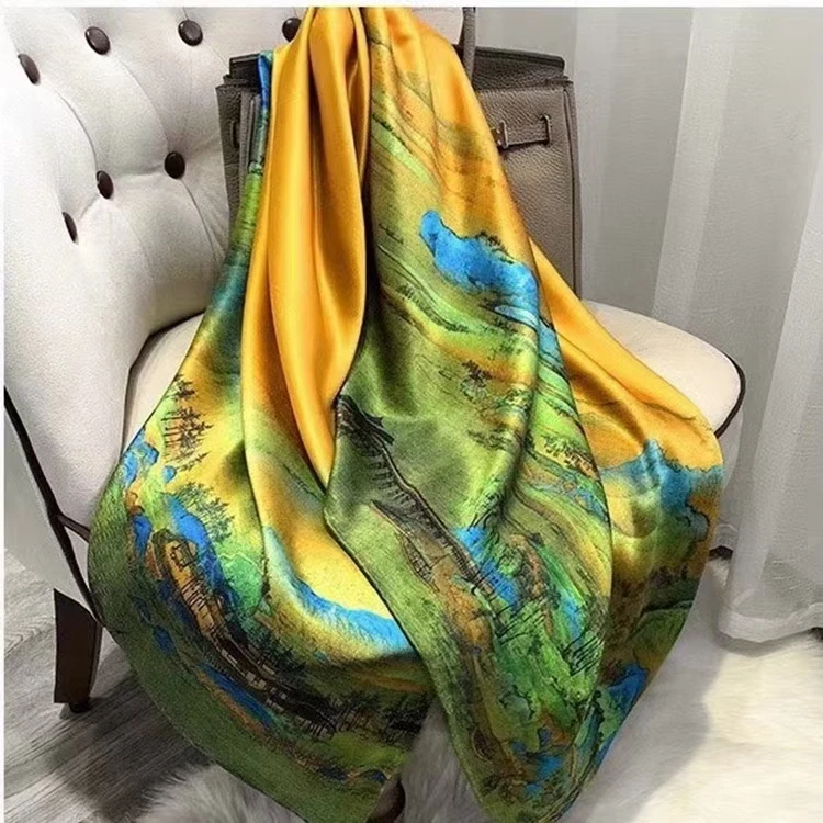 

2021 New Design Brand Summer Silk Scarf Women Oil Painting Print Spring Warm Lrage Scarves Hijabs Lady Pashmina Foulard Bandana