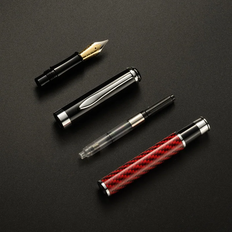 16Pcs Luxury Brand Pens Stationery Office School Supplies Fountain Pen Chinese Red Carbon fiber metal ink Gift pen wholesale