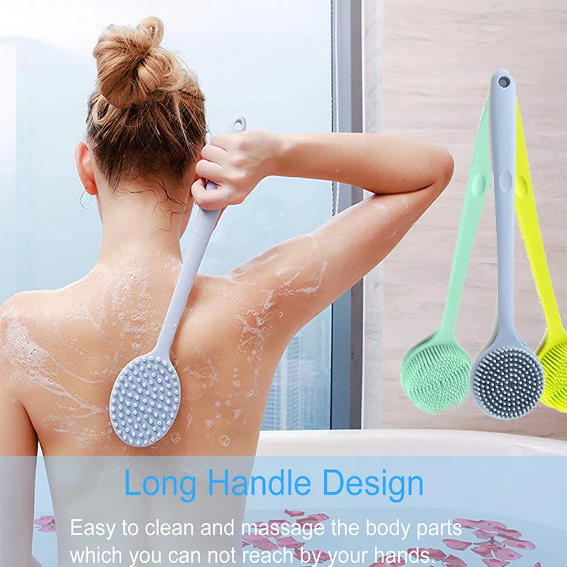 Silicone Bath Brush Back Body Bath Shower Sponge Scrubber Brushes Long Handle Exfoliating Scrub Skin Massager Bathroom Brush New