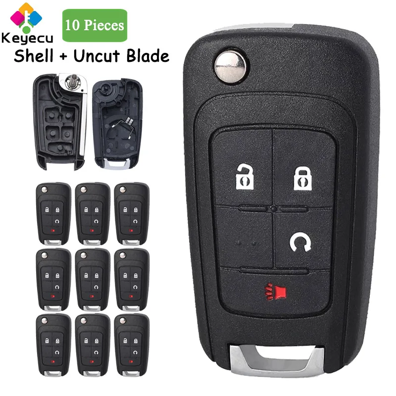 KEYECU 10 Pieces Flip Remote Car Key Shell Case With 4 Buttons Fob for Chevrolet Camaro Cruze Equinox Malibu Sonic Trax Impala