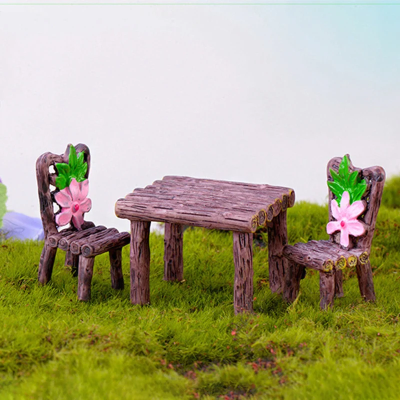 New Hot Mini Home Furniture Table And Chair Fairy Garden Miniatures Terrarium Figurines Doll House Decor Doll House Accessories