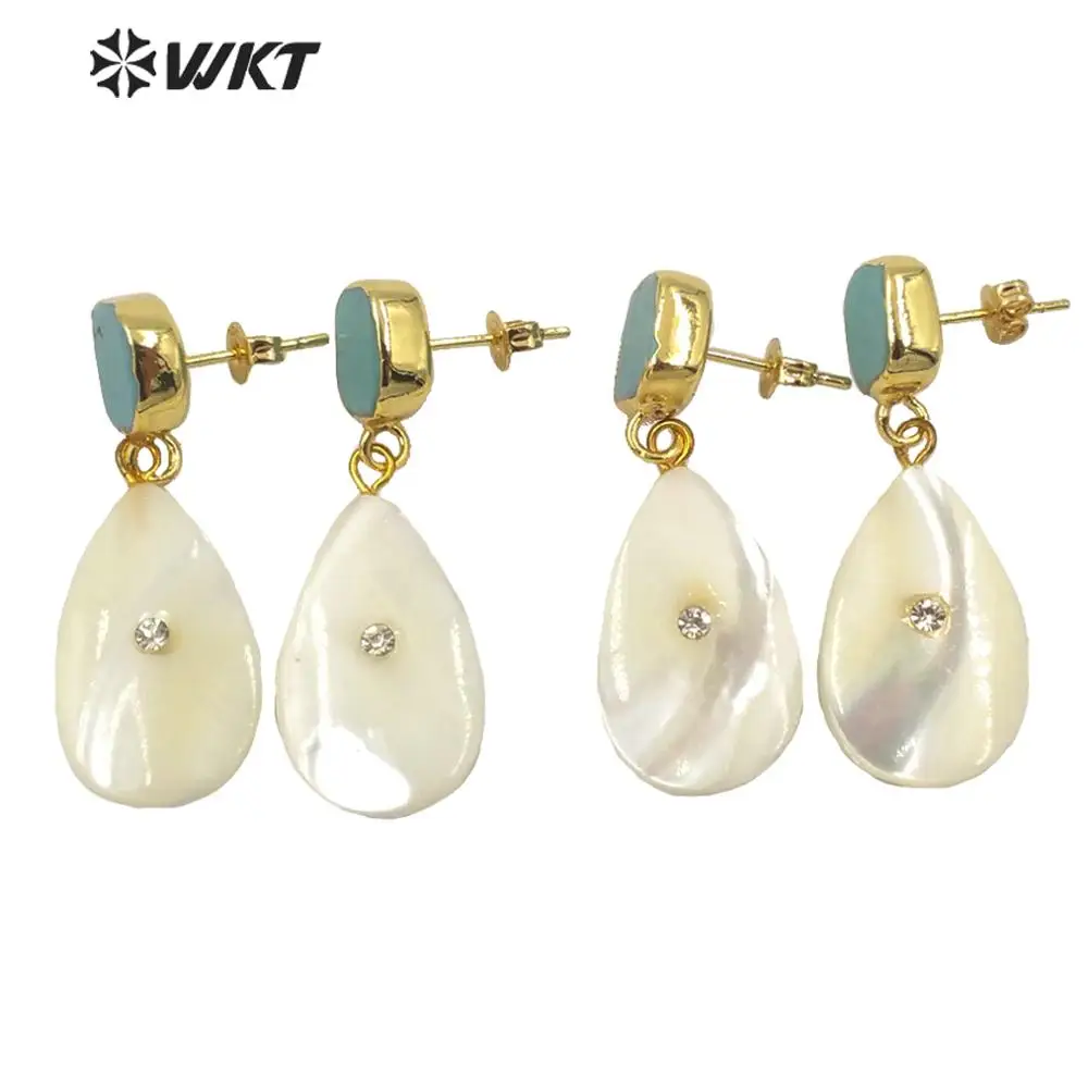 MPE045 Exquisite Natural White Shell Drop Earring With CZ Paved Luxury Waterdop Shape Earrings Wedding Birthday Gift