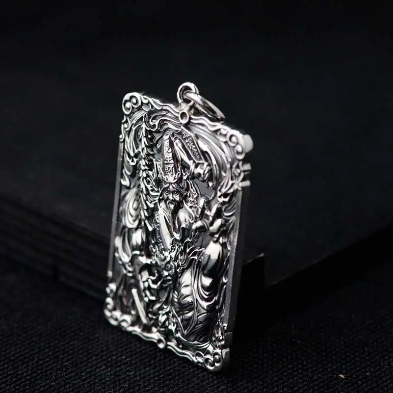 FNJ Buddha Pendant 990 Silver 100% Original Pure S990 Sterling Silver Pendants for Jewelry Women Black and white impermanence