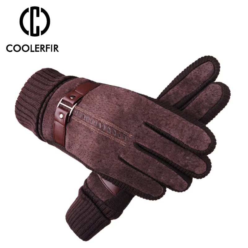 Gants en cuir véritable pour hommes, écran tactile, mitaines décontractées, sports de plein air, doigt complet, chaud, hiver, isotST030