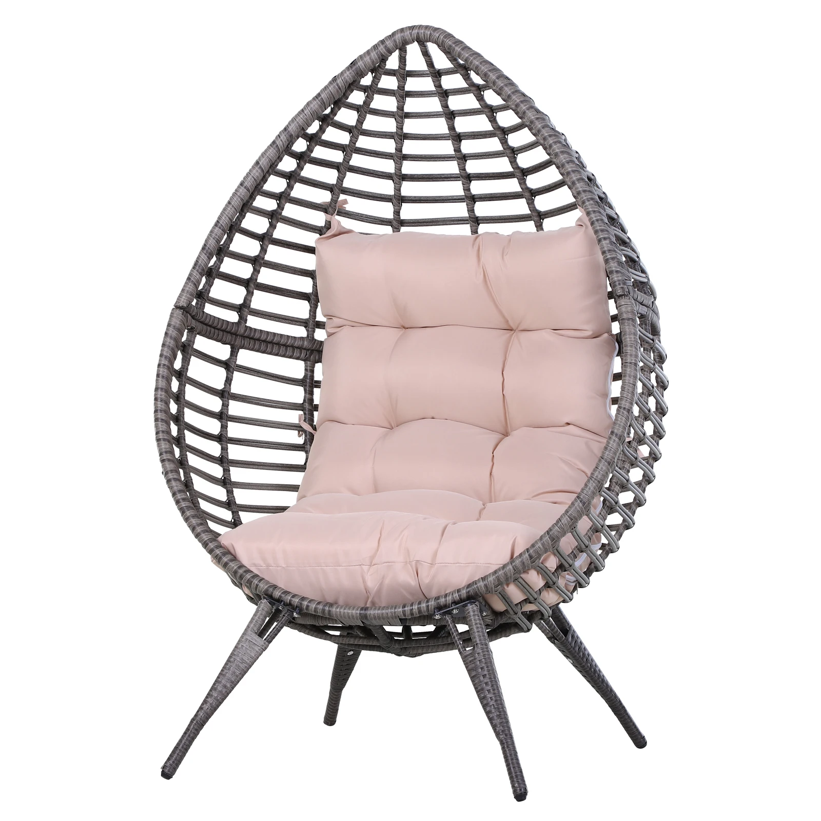 Outsunny rattan outdoor chair with cushion modern style egg shape padded backrest 101x89x156 cm load 160 kg gray Beige