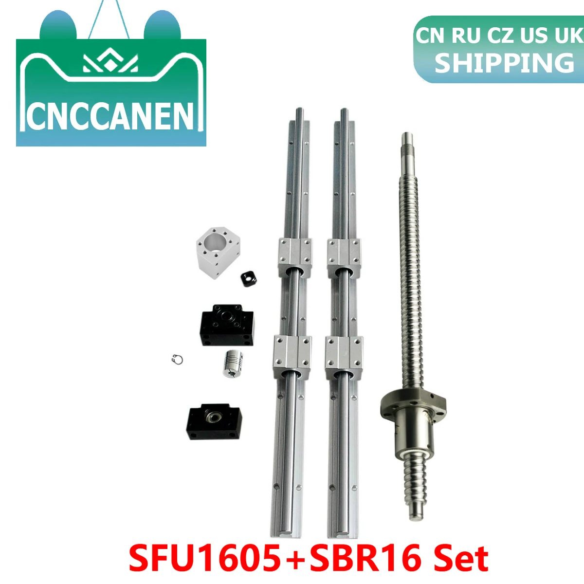 SFU1605 Ball Screw 300 mm +BKBF12 End Support Block+1605 Nut Housing + 4PCS SBR16 Linear Rail Support +SBR16UU For XYZ CNC Parts