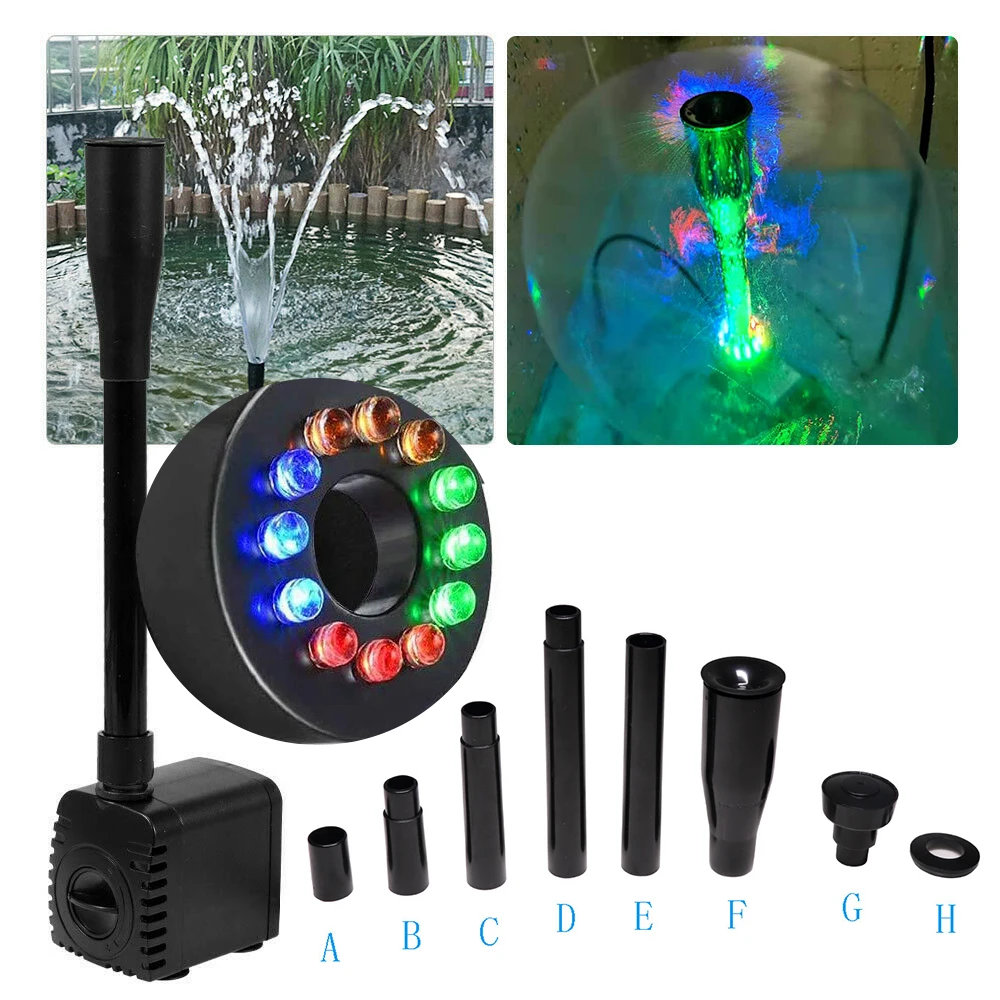 15W Ultra-Quiet Submersible Water Pump With 12 LED Lights Aquarium Water Fountain Pump Filter Fish Tank Pond LED Water Pump D30