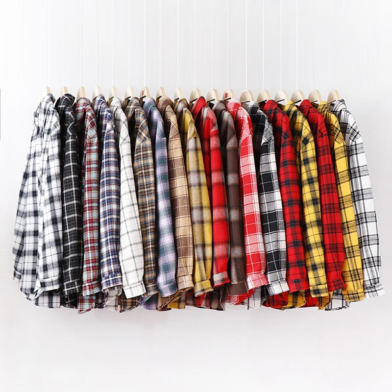 2024 New Loose Design Cotton Plaid Shirt Women Young Style Long Sleeve Blouses Casual Shirts Lady Tops Clothes Blusas