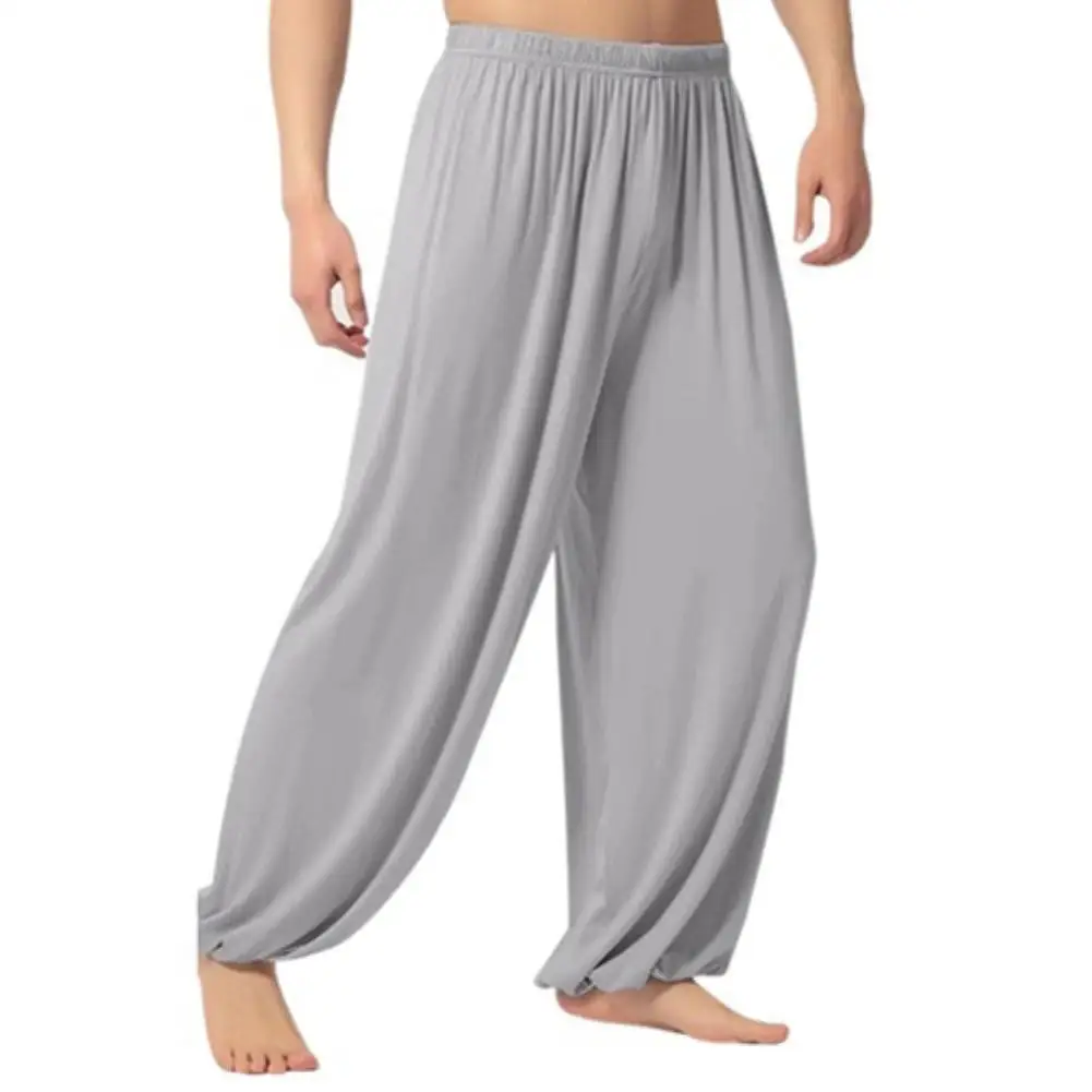 Soft Men Casual Solid Color Baggy Trousers Belly Dance Yoga Harem Pants Slacks