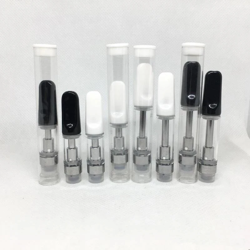 50pcs CC-ELL Ceramic Vape Cartridge 510 Thick Oil Tank Ceramic Coil 0.5ml 1.0ml Pyrex Glass Atomizer 2mm Holes Cartridges Cart