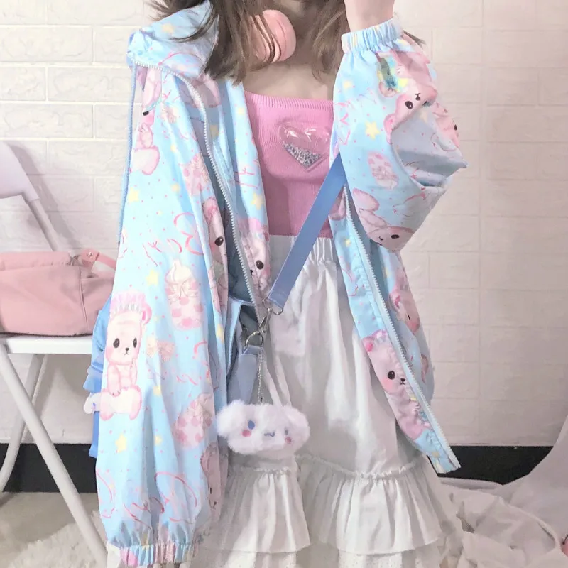 Weiß Zucker Mädchen {Spot} ~ Fabrik Original Design Lolita Baby Bär Gedruckt Anorak Dünne Mantel für Frauen Sommer