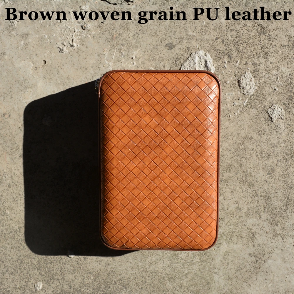 Brown Woven Grain Travel Cigar Humidor Fit For 4 Cuba Habanos Max 57 Ring With A Cigar Jet Lighter A Cigar Cutter