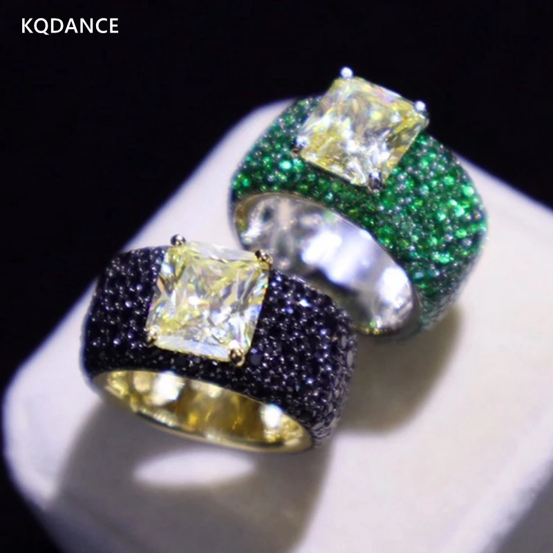 Imagem -02 - Kqdance Luxo S925 Sterling Silver com Verde Preto Zircão e Amarelo de Alto Carbono Diamante Cocktail Anéis para as Mulheres Fine Jewelry