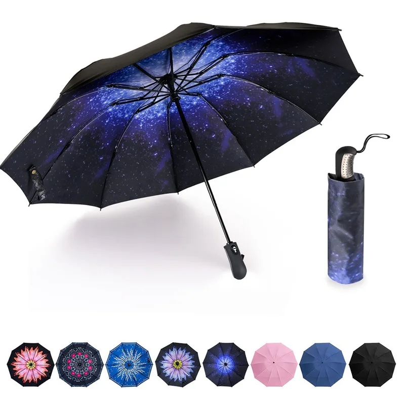 Reverse Folding Automatic Umbrella Inverted Inside Out Sun Rain Women Umbrella 10 Ribs Strong Windproof Women\'s Umbrellas