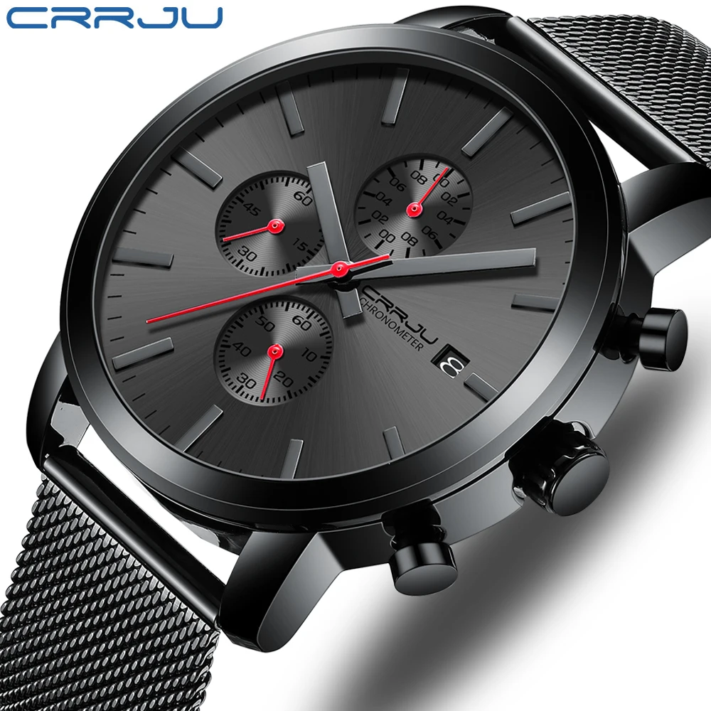 

Men Watches CRRJU Top Brand Fashion multifunction Stainless Steel Mesh business Waterproof Wrist Watches Relogio Masculino