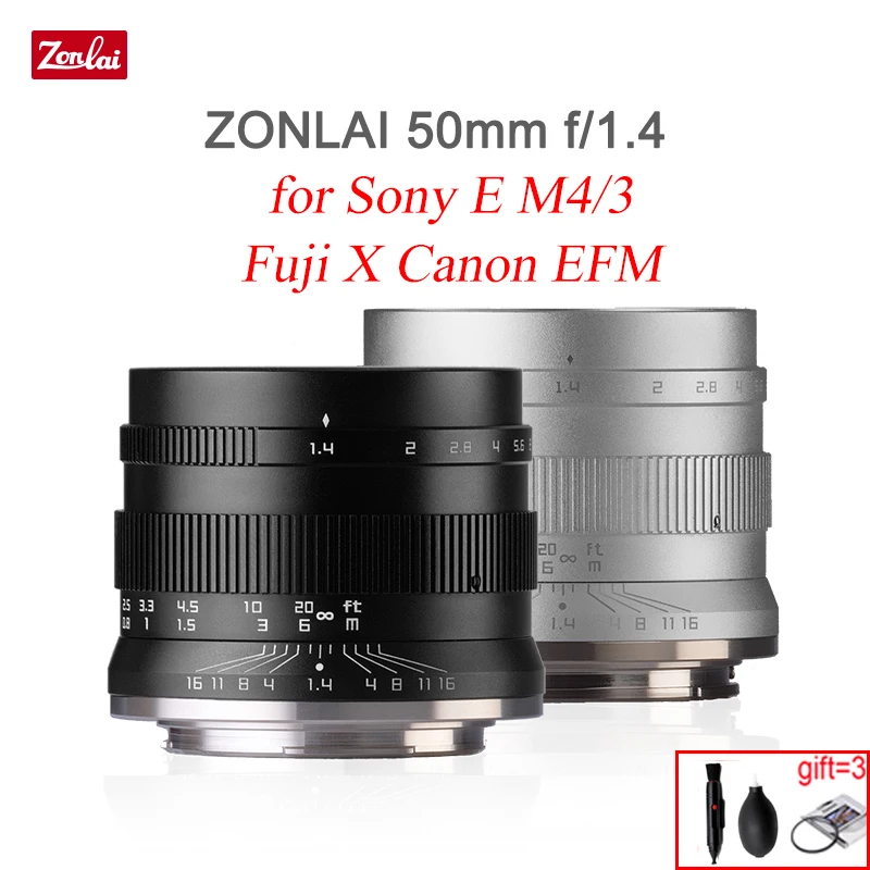 Zonlai 50mm F1.4 Manual Prime Lens for Fuji X Sony E-mount Micro 4/3 m4/3 Canon EF-M a6400 X-T3 X-T4 XS-10 Mirrorless Camera