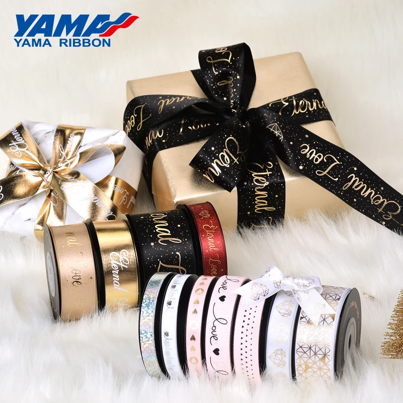 YAMA-Satin Printed Ribbon for Crafts, Wedding Decoration, DIY Gifts Packaging, 9mm, 16mm, 25mm, 38mm, 10Yards/Roll