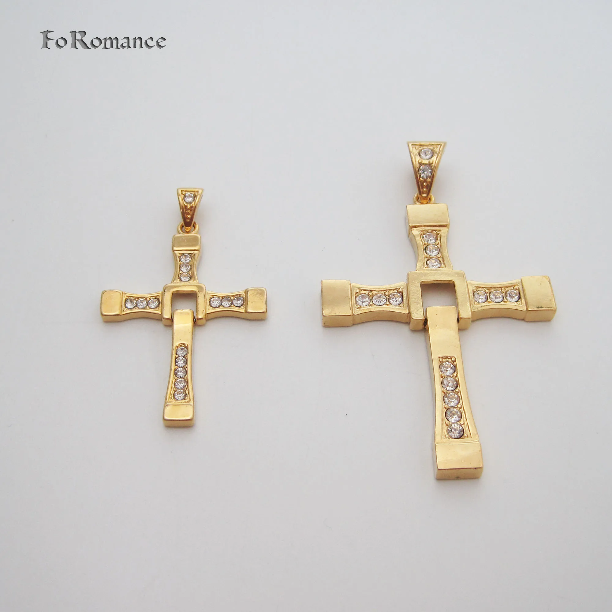 TWO SIZES GOLD COLOR 18INCH WATER WAVE 24INCH FIGARO CHAIN JESUS CZ STONES PENDANT CROSS