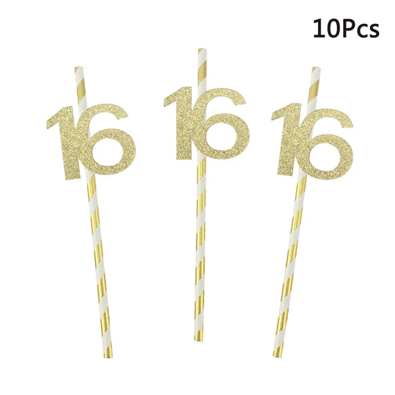 10Pcs 16 18 21 Year Birthday Paper Straws Adult Birthday Party Decoration Men Women 18th 21st Anniversary Drinking Straw Supplie