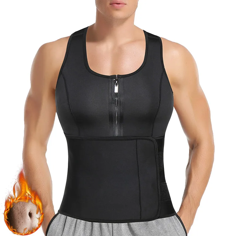 Mens Sauna Vest Fitness Body Shaper Abdomen Reducing Shapewear Sweat Corset Top Shirt Waist Trainer Slimming Belt Fat Burning