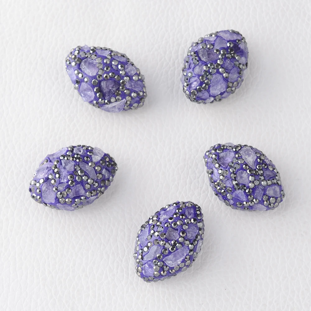 

Овальные бусины 5 шт./лот 27x20 мм из натуральных фиолетовых камней высокого качества с кристаллом циркония