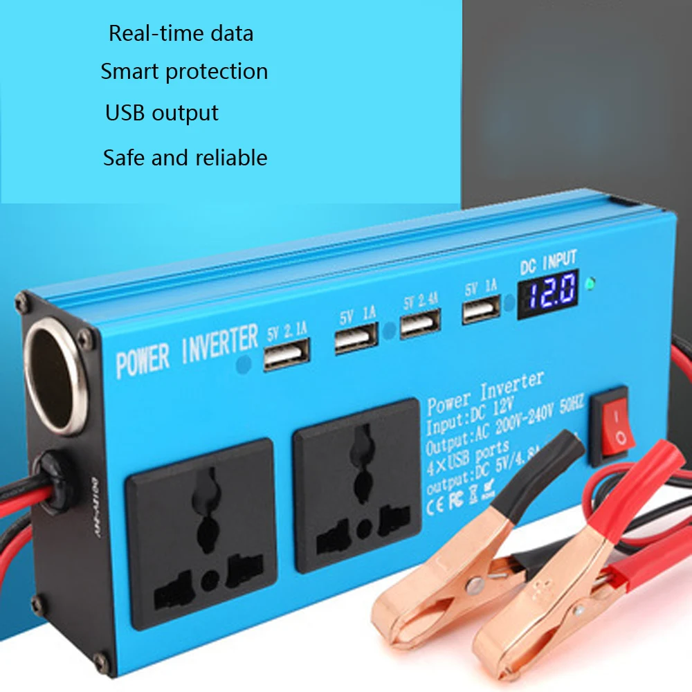 200W multifunctional 12V/24V 220V high-power car home solar power inverter LED smart Display power supply