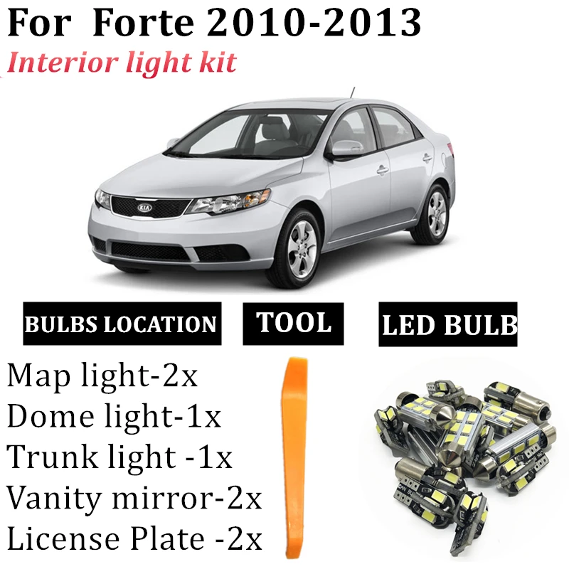 

9x T10 Canbus Error Free LED Interior Light For 2010 2011 2012 2013 Kia Forte car accessories Reading Map Dome Light Kit