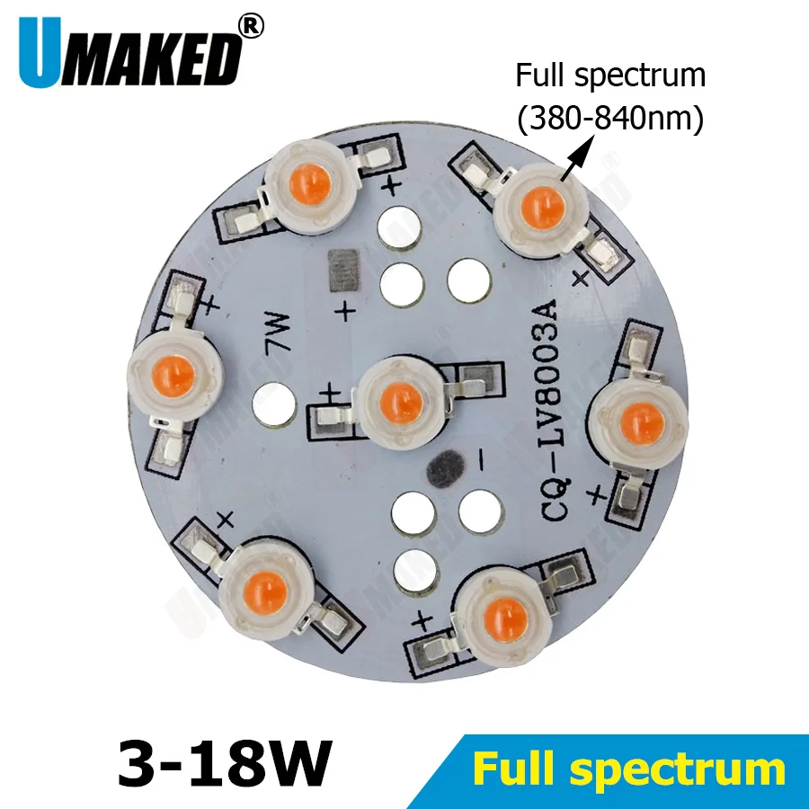 

3-18W High Power LED Full Spectrum White Warm white Green Blue Deep Red 660nm Royal blue IR UV With aluminum plate board