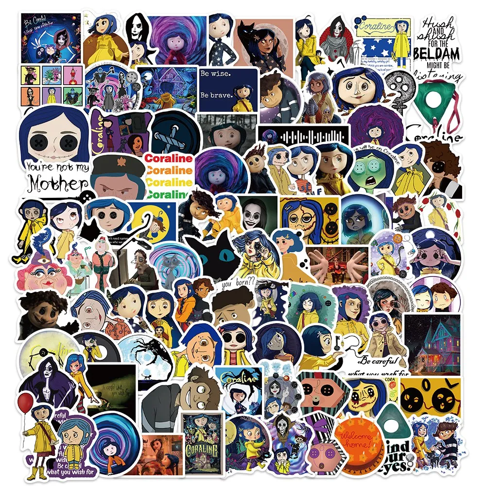 50/100Pcs Horror Movie Coraline & the Secret Door Stickers for Luggage Laptop Skateboard Computer Guitar Car Decor