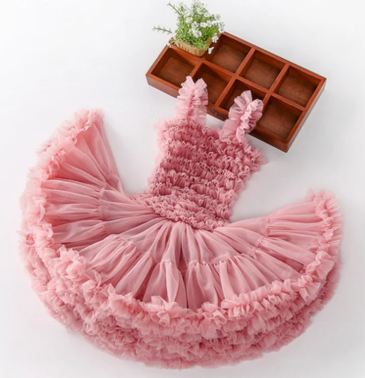 Baby girls Ruffle tutu dress Children petti dress Fluffy tulle Birthday party princess pettiskirt dress Ball gown Dance dress