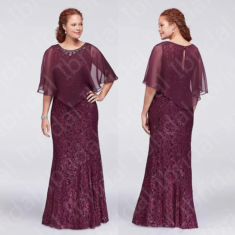 Gorgeful-vestidos de encaje de sirena para madre de la novia, vestidos de novia de Borgoña con cuentas de cuello de joyería, vestidos de fiesta de boda con chal sin mangas, novedad de 2021